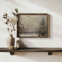 Rustic Winter Scene Print: Snowy Christmas Tree Farmhouse Decor (PDF Download)