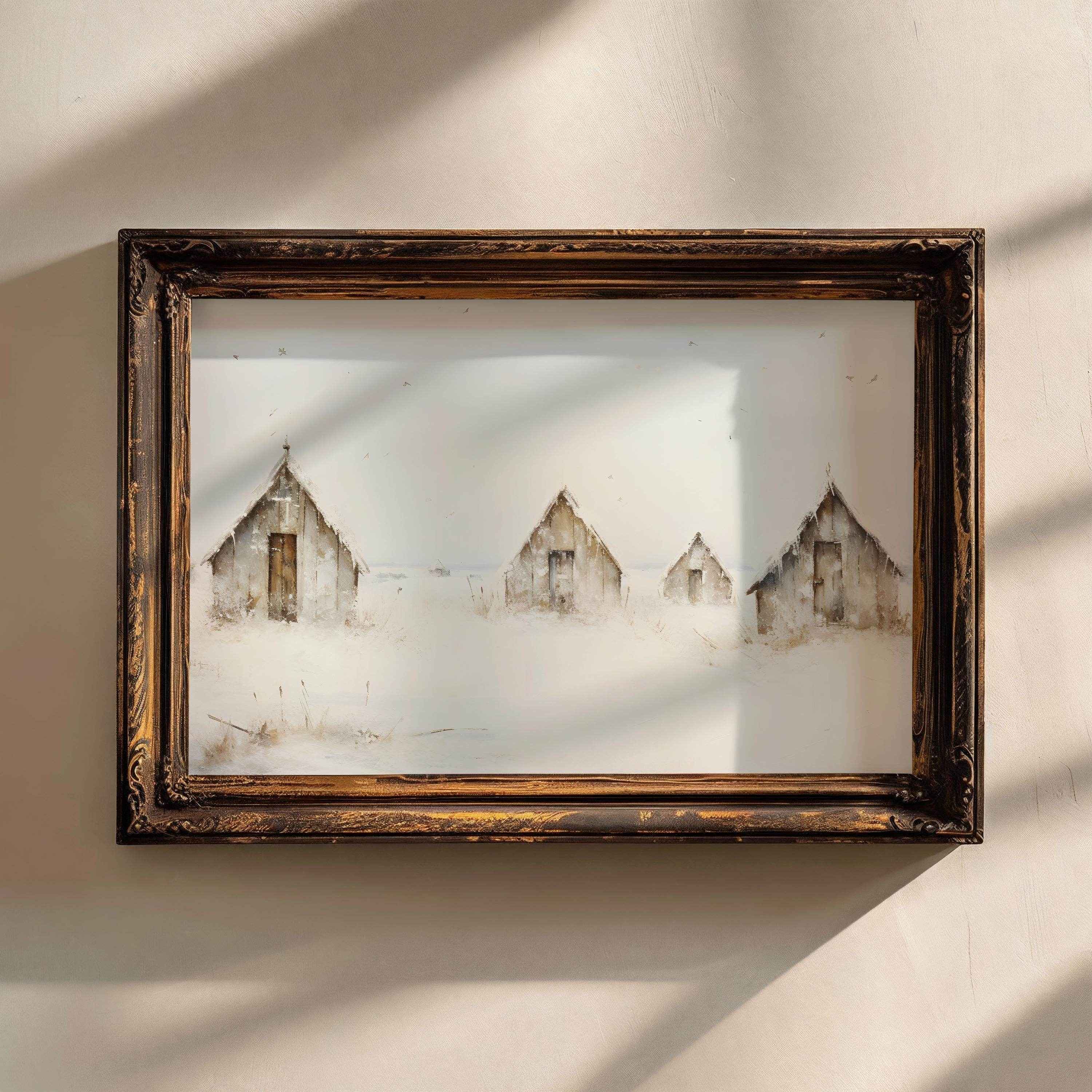 Christmas Wall Art | Rustic Winter Village  - Cozy Farmhouse Landscape Print _ Avr pixel - Avr Pixel