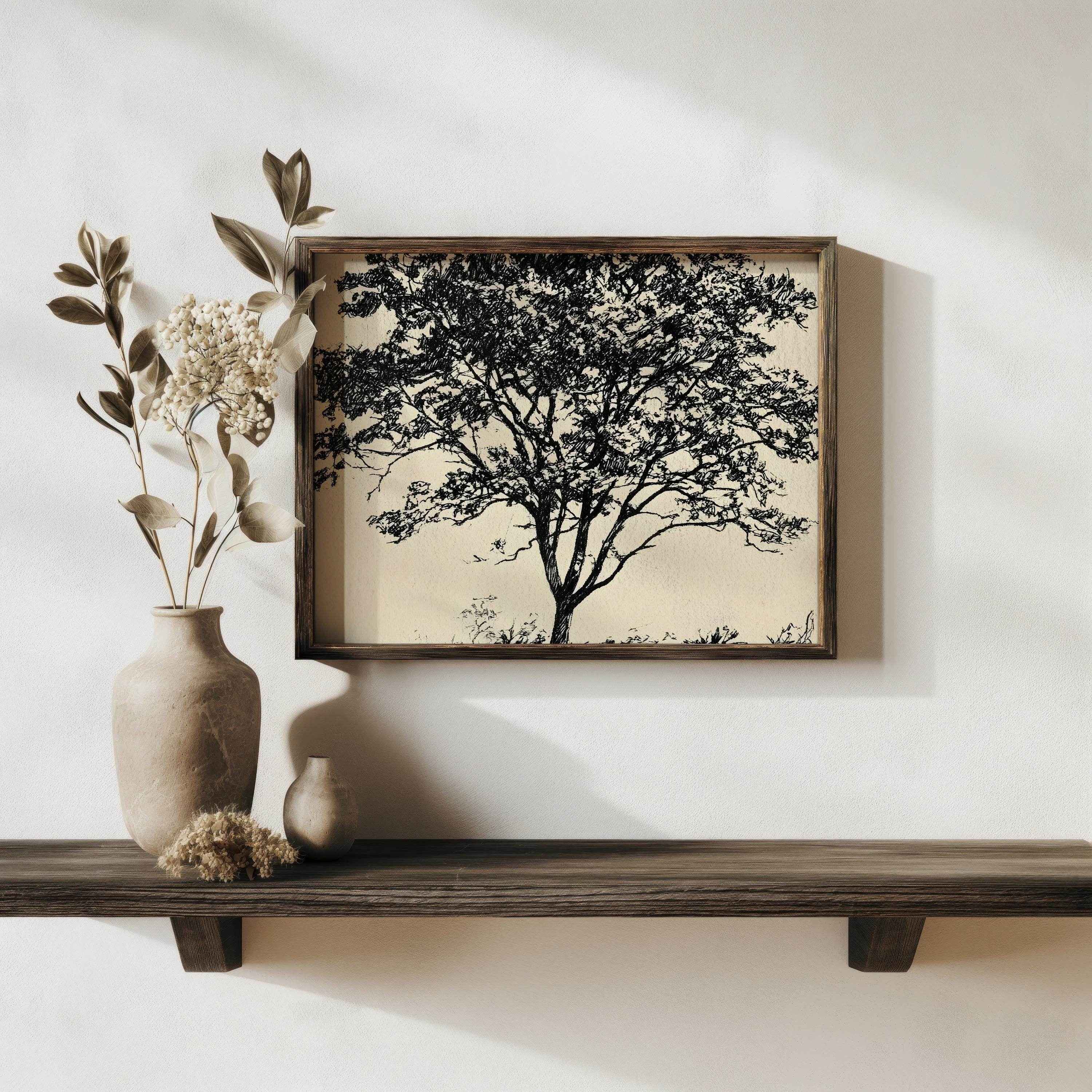 Modern Organic Wall Art - Minimalist Black Tree Silhouette Nature-Inspired Decor by Avr Pixel - Avr Pixel