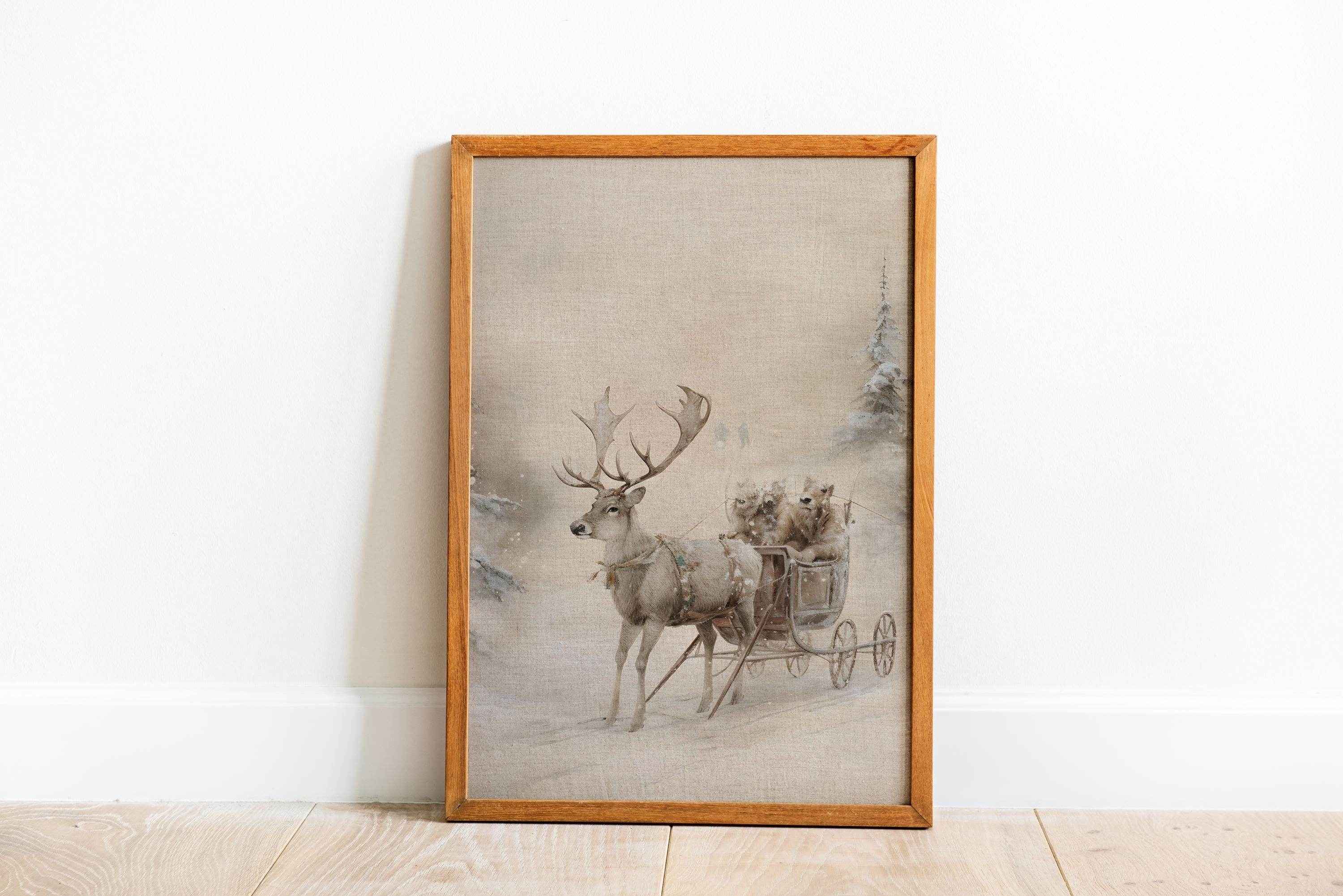 Christmas Wall Art | Reindeer Sleigh Ride  - Winter Wonderland Holiday Decor Print _ Avr pixel - Avr Pixel