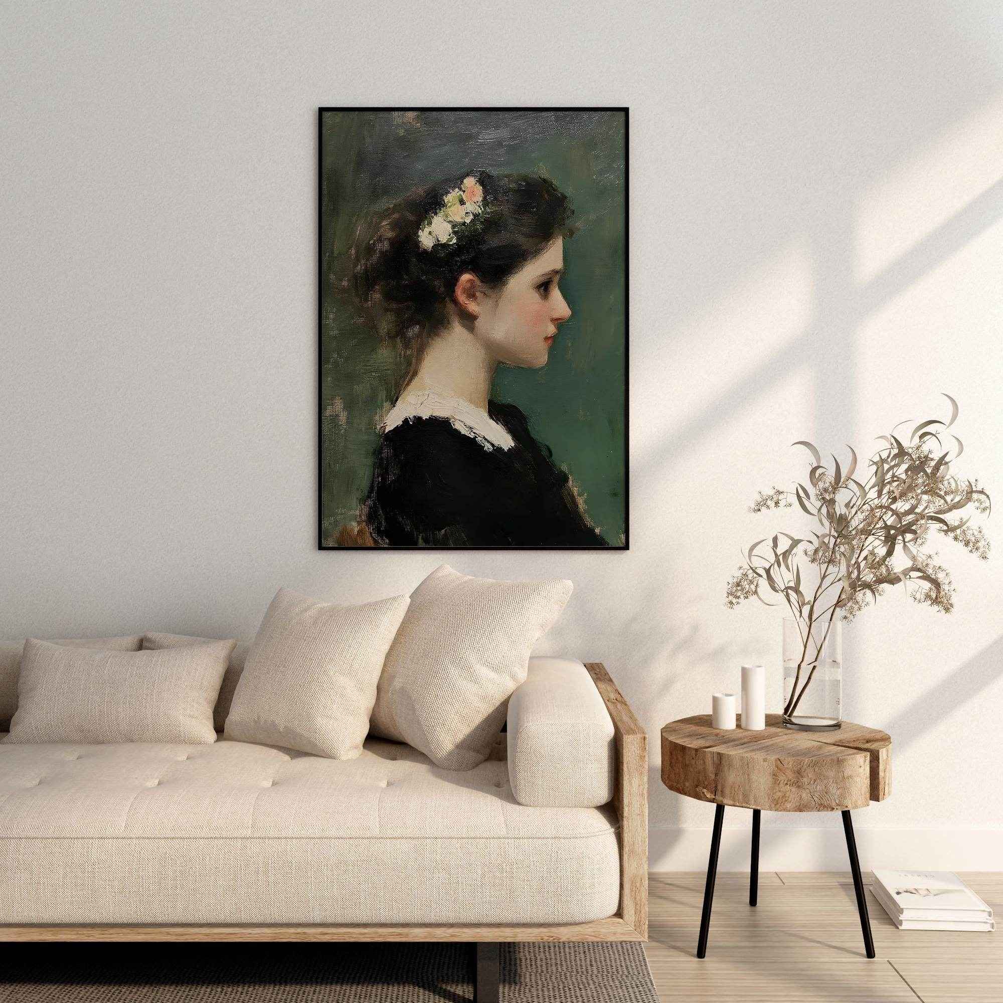Modern Organic Victorian Lady Wall Art - Elegant Vintage Floral Portrait Decor by Avr Pixel - Avr Pixel