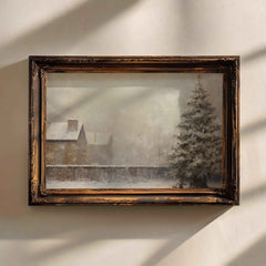 Rustic Winter Scene Print: Snowy Christmas Tree Farmhouse Decor (PDF Download)
