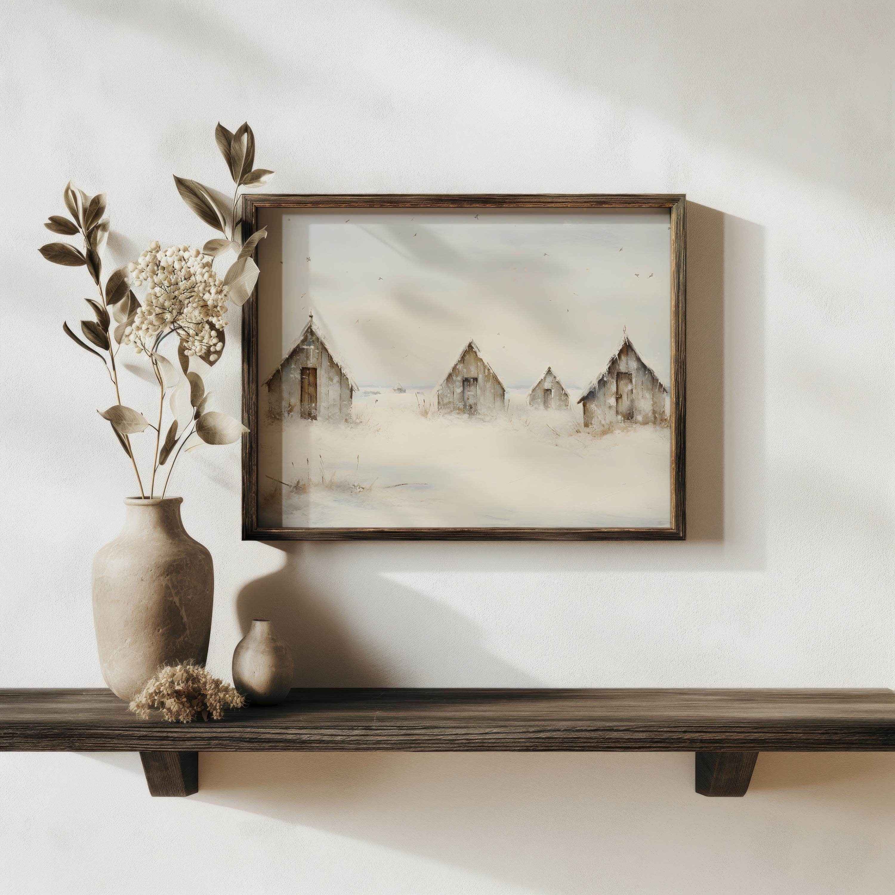 Christmas Wall Art | Rustic Winter Village  - Cozy Farmhouse Landscape Print _ Avr pixel - Avr Pixel