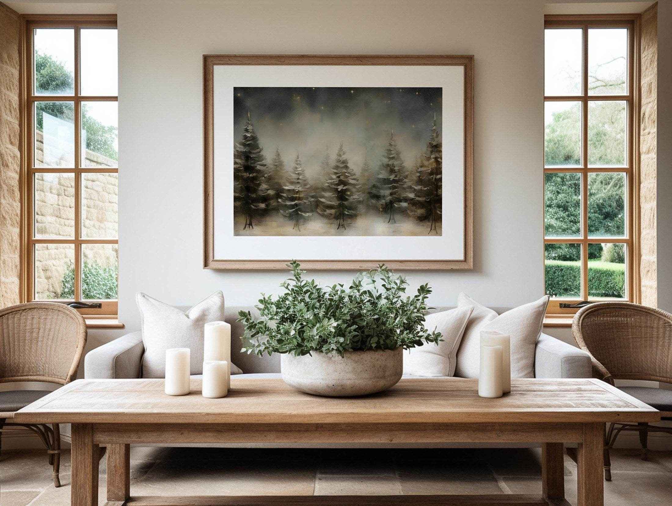Christmas Wall Art | Winter Forest Night Sky  - Rustic Starry Woodland Decor _ Avr pixel - Avr Pixel