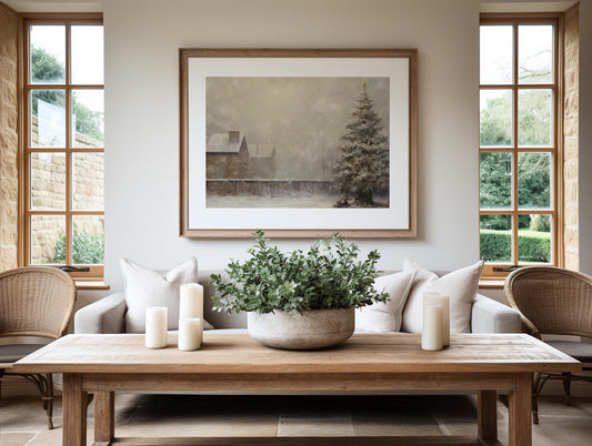 Rustic Winter Scene Print: Snowy Christmas Tree Farmhouse Decor (PDF Download)
