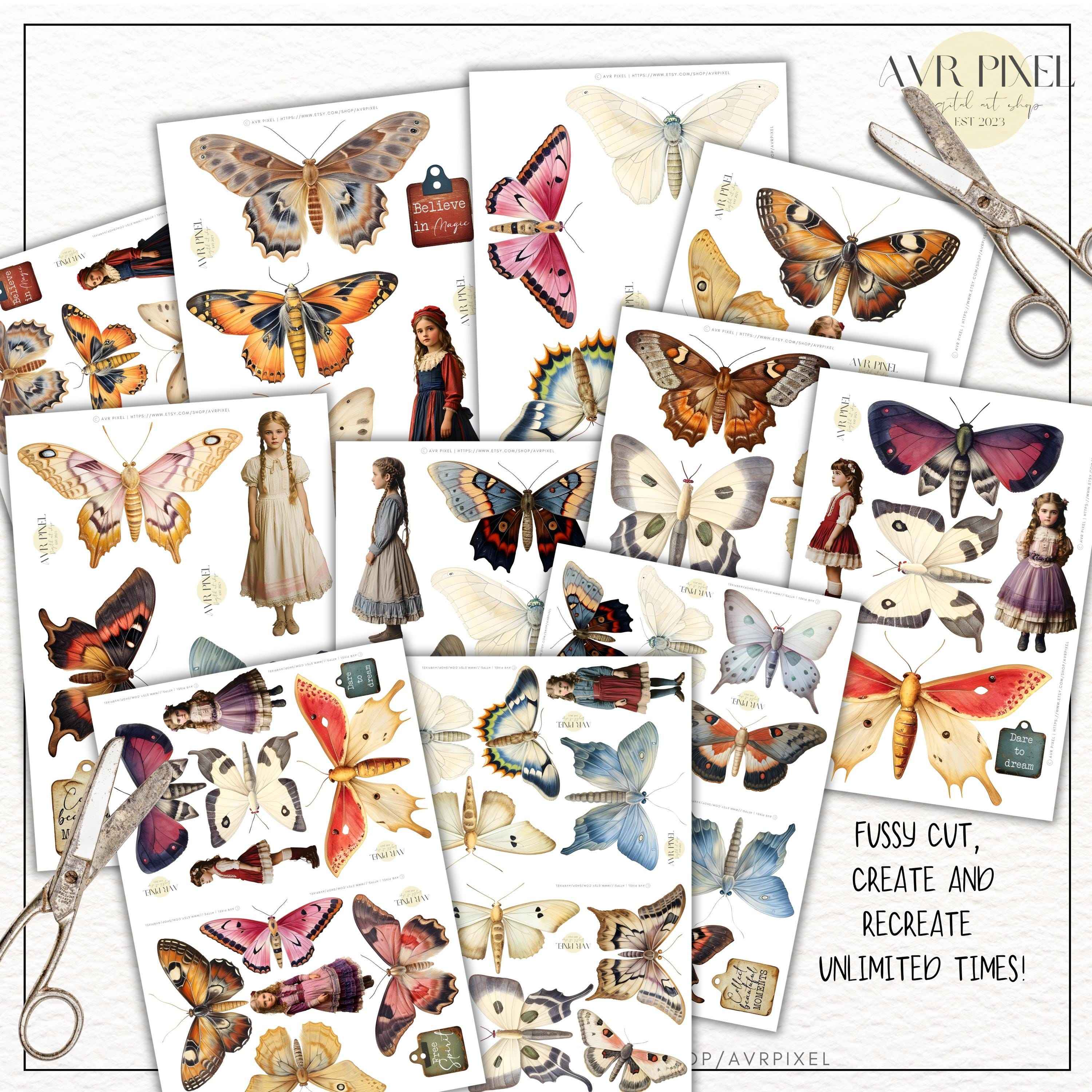 Butterfly Girls Ephemera Kit | Vintage Junk Journal & Scrapbook Clipart | Digital Download