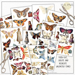 Butterfly Girls Ephemera Kit | Vintage Junk Journal & Scrapbook Clipart | Digital Download