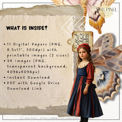 Butterfly Girls Ephemera Kit | Vintage Junk Journal & Scrapbook Clipart | Digital Download