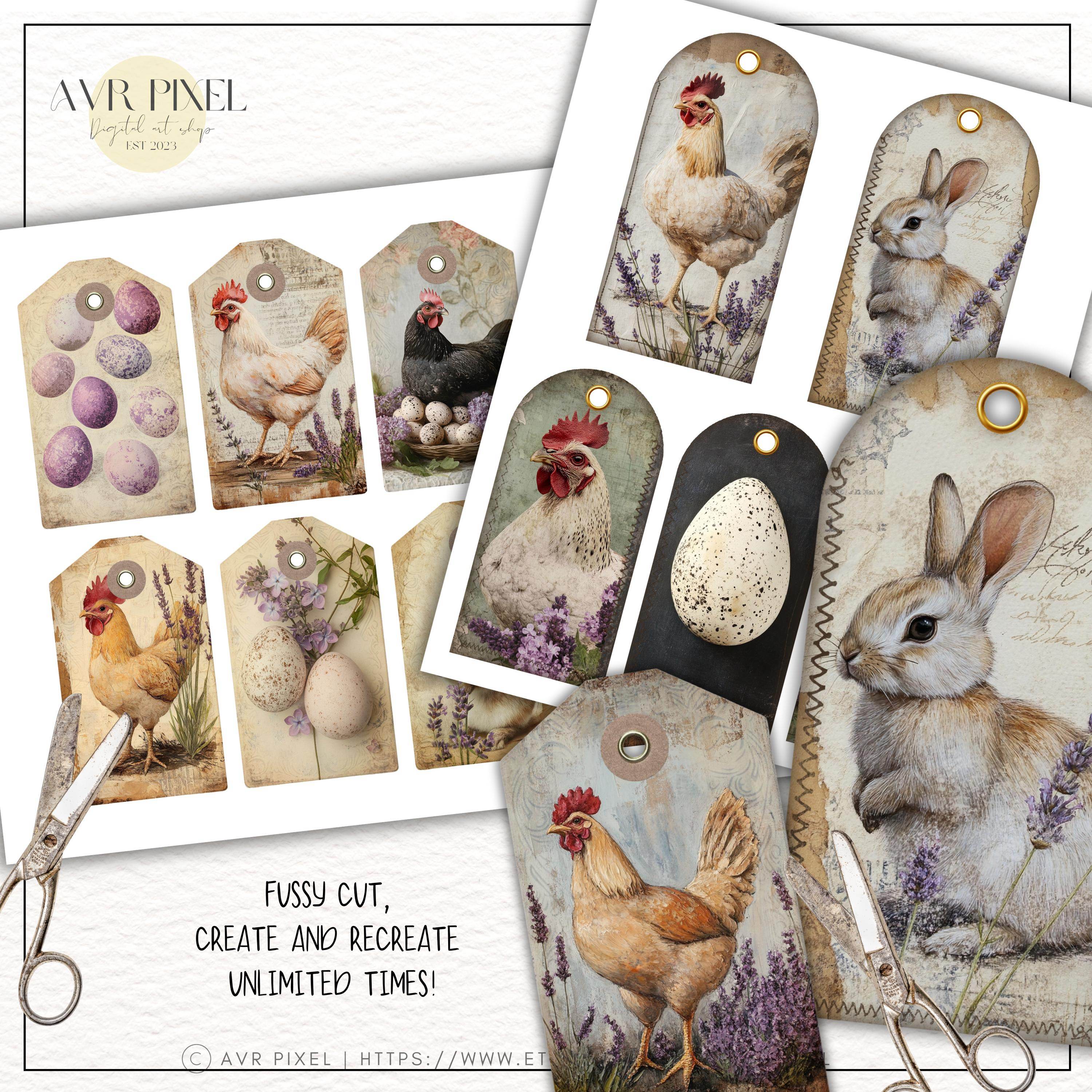 12 Vintage Easter Tags Printable DIY Kit Instant Download for Holiday Decor and Gift Giving - Avr Pixel - Avr Pixel