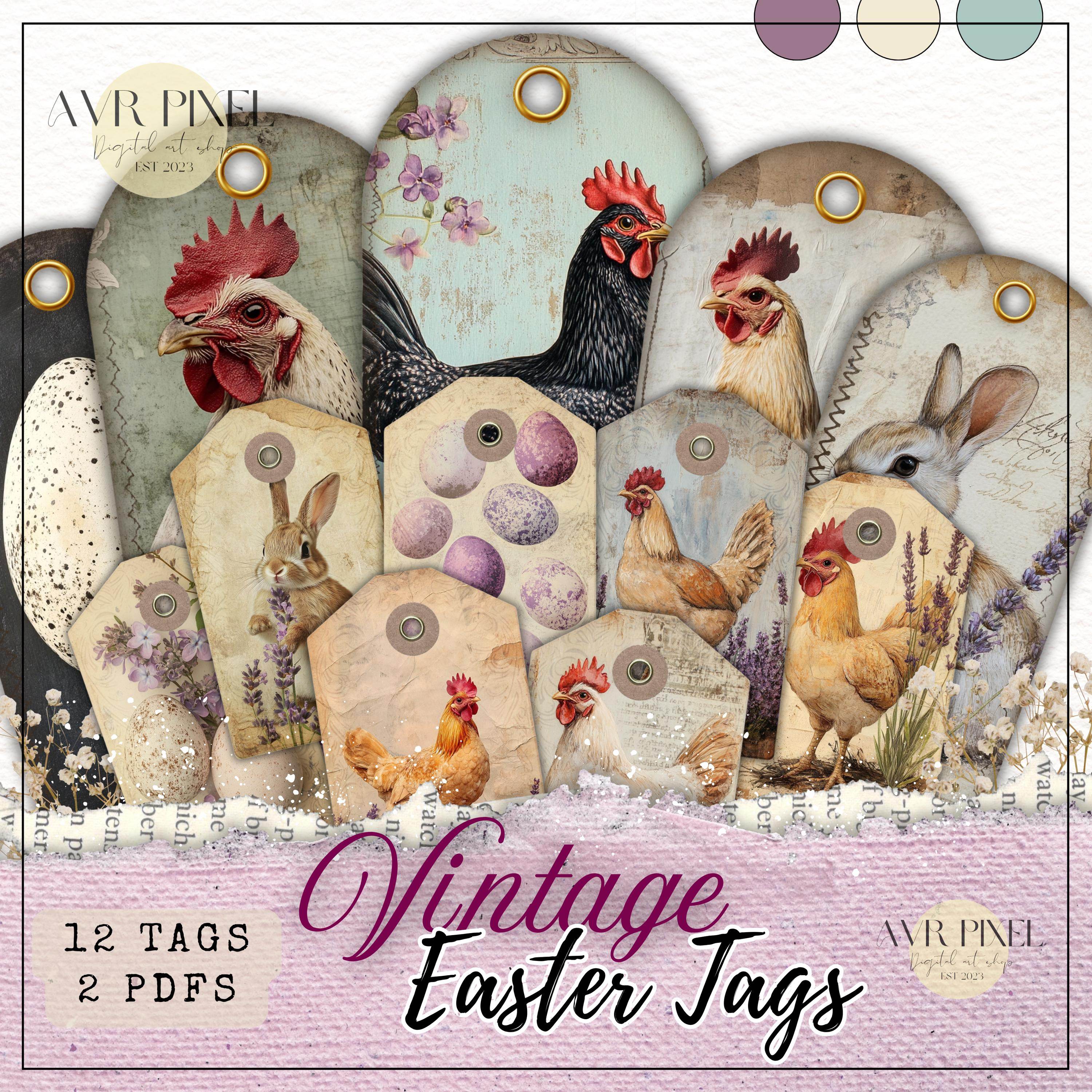 12 Vintage Easter Tags Printable DIY Kit Instant Download for Holiday Decor and Gift Giving - Avr Pixel - Avr Pixel