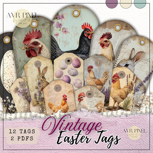 12 Vintage Easter Tags Printable DIY Kit Instant Download for Holiday Decor and Gift Giving - Avr Pixel - Avr Pixel