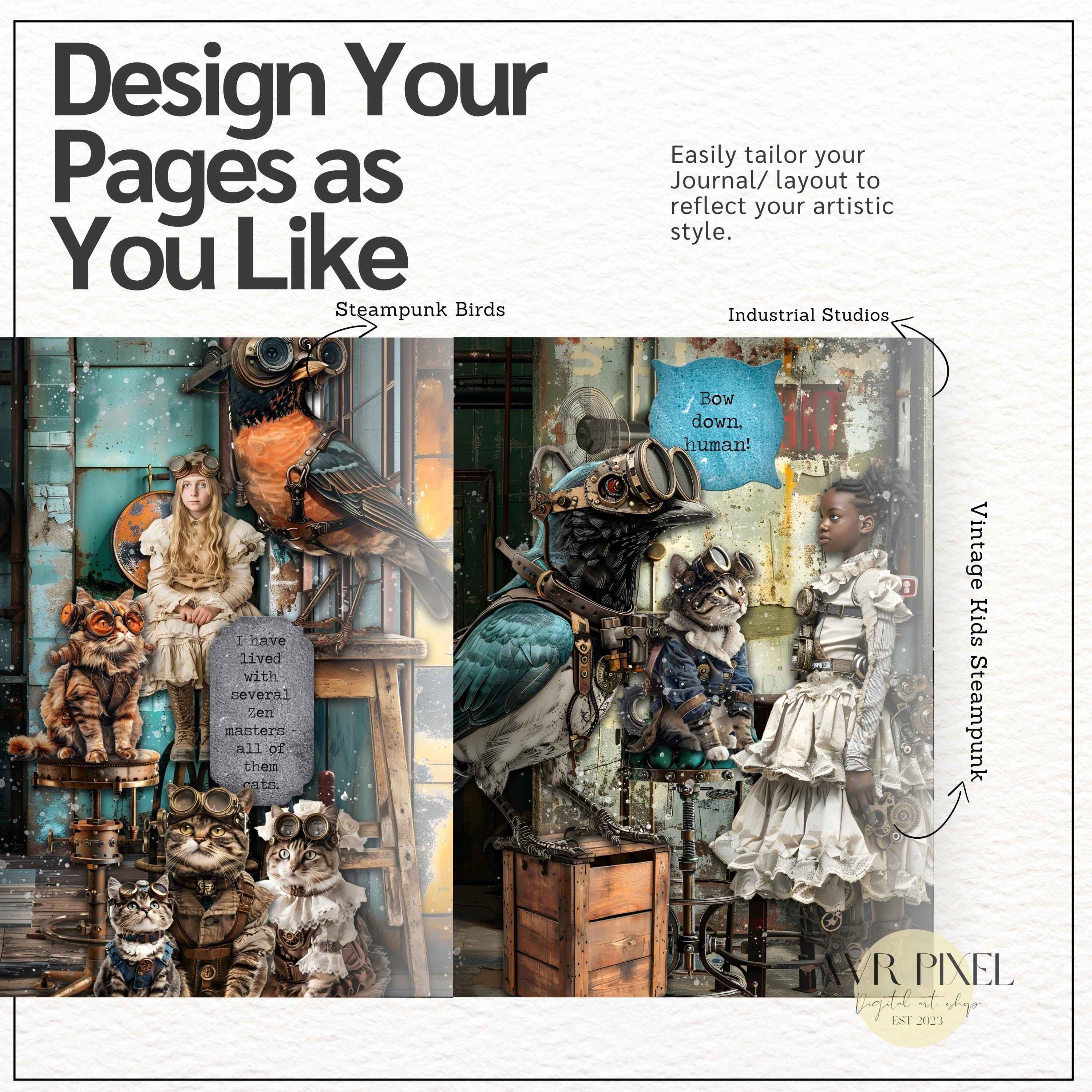 Steampunk Vintage Ephemera Kit | 200+ Junk Journal Clipart & Collage | Digital Download