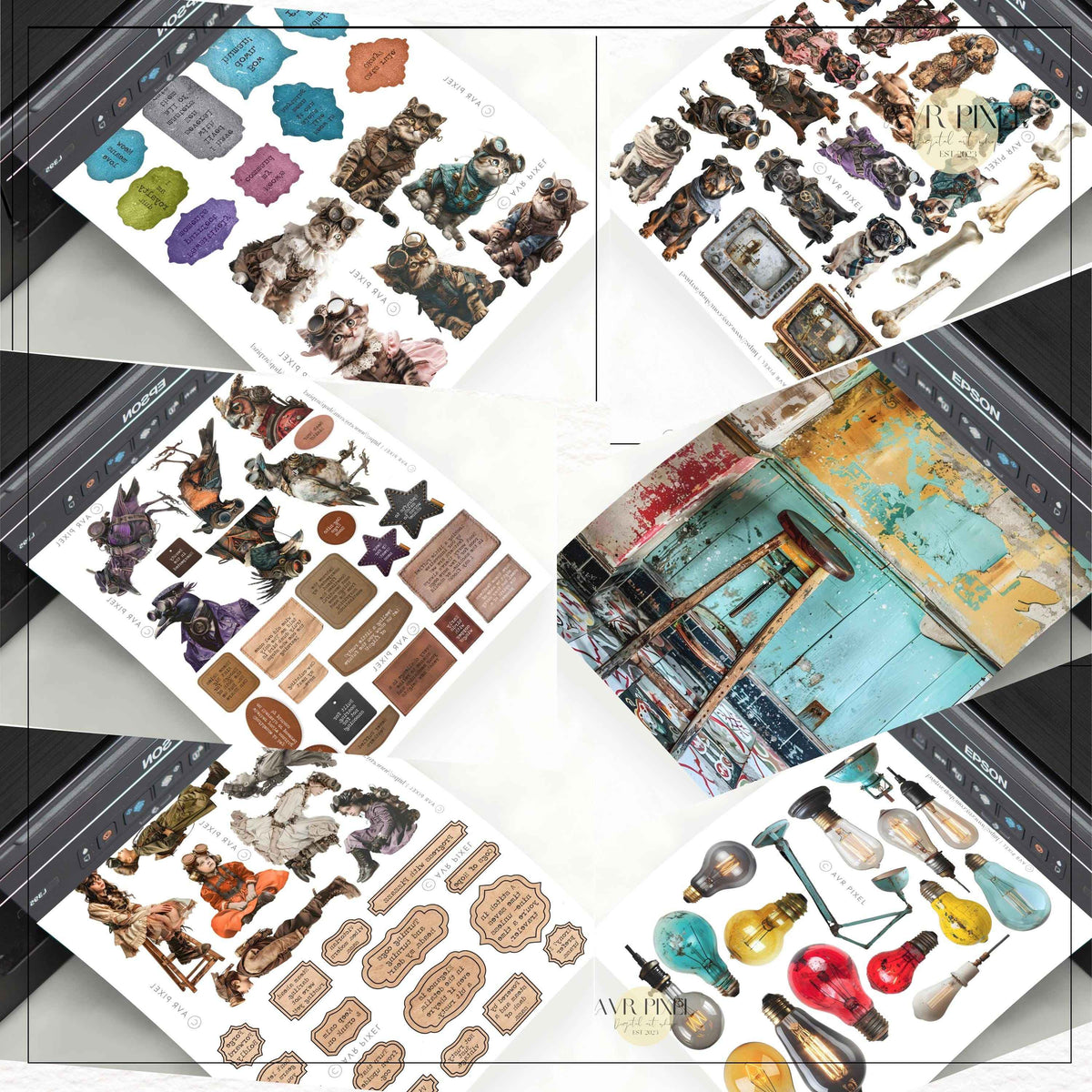 Steampunk Vintage Ephemera Kit | 200+ Junk Journal Clipart & Collage | Digital Download