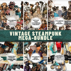 Steampunk Vintage Ephemera Kit | 200+ Junk Journal Clipart & Collage | Digital Download
