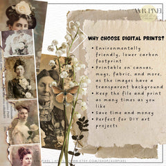 Vintage Women Headshots with Flowers | Junk Journal Ephemera Digital Kit | Commercial Use Scrapbook Supplies