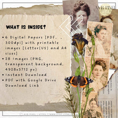 Vintage Women Headshots with Flowers | Junk Journal Ephemera Digital Kit | Commercial Use Scrapbook Supplies