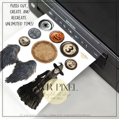 Rustic Halloween Printable Ephemera Set | Spooky Gothic Clipart | Skeletons, Witches, Junk Journal Kit | Vintage Halloween Craft Supplies _ Avr pixel - Avr Pixel