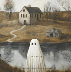 Halloween Wall Art Print - Ghost in Misty Landscape | Spooky Cottage Ghost Art Instant Printable Decor - Avr Pixel
