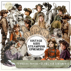 Steampunk Kids Ephemera Set: Vintage Junk Journal Kit (PDF Download)_JJES3SET21
