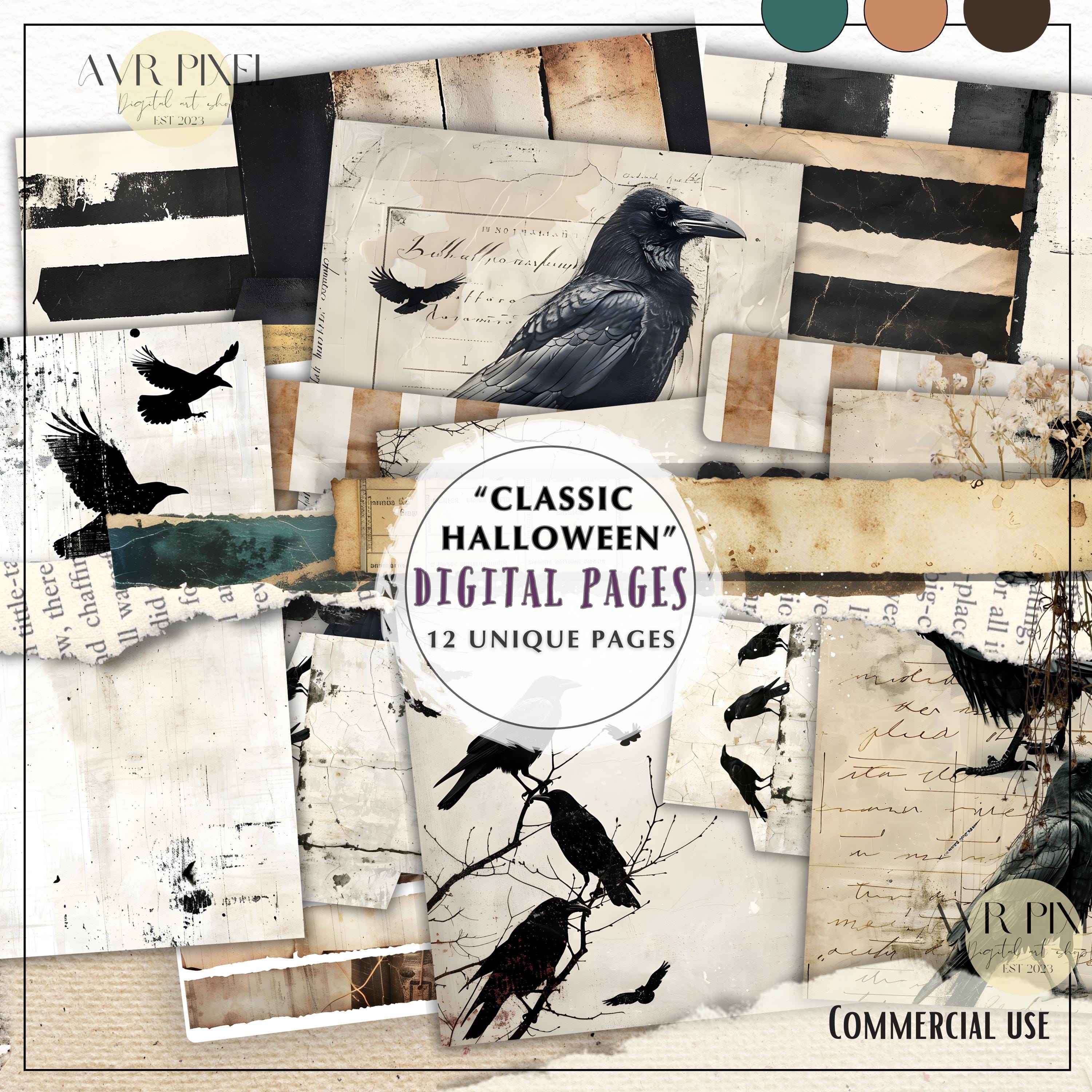 Vintage Halloween Digital Paper Pack | Spooky Gothic Scrapbook & Junk Journal Pages | Digital Download