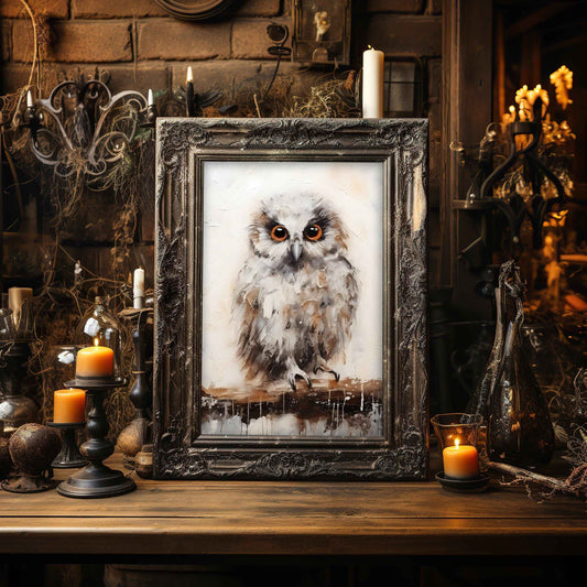 Halloween Owl Print: Muted Autumn Colors, Vintage Farmhouse Decor (PDF Download JPGs 300 DPI)