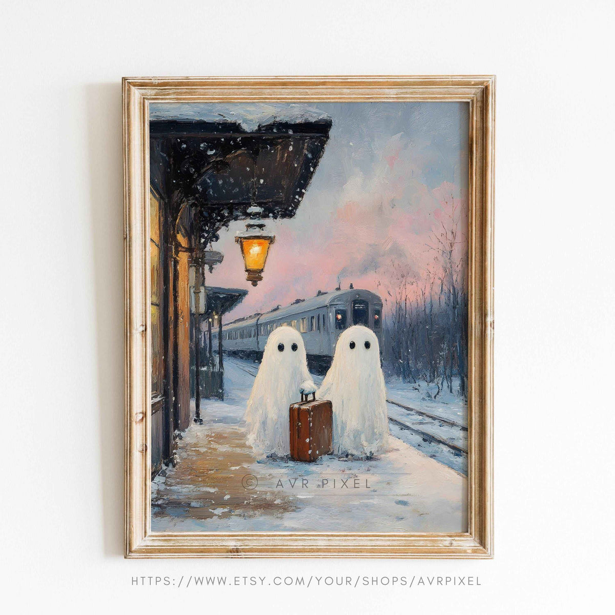 Ghost Train Station Halloween Painting: Spooky Wall Decor (PDF Download)