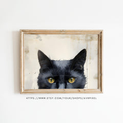 Whimsical Halloween Black Cat Wall Art: Spooky Fall Decor Digital Print for Elegant Home