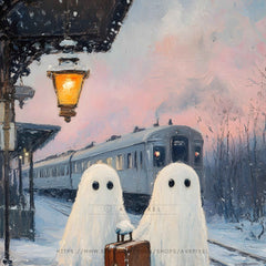 Ghost Train Station Halloween Painting: Spooky Wall Decor (PDF Download)