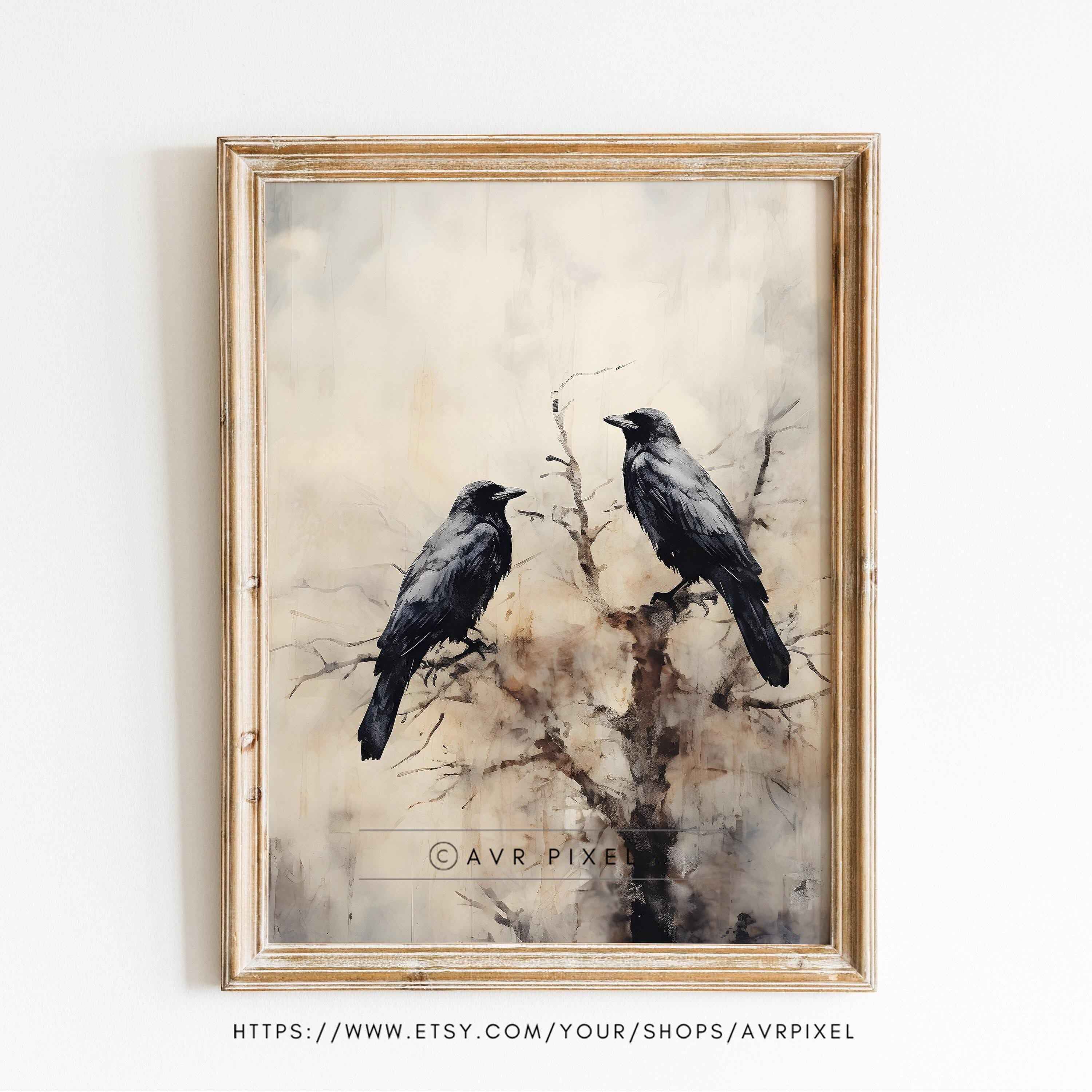 Halloween Wall Art | Spooky Birds Print | Muted Rustic Fall PDF Download for Cozy Homes