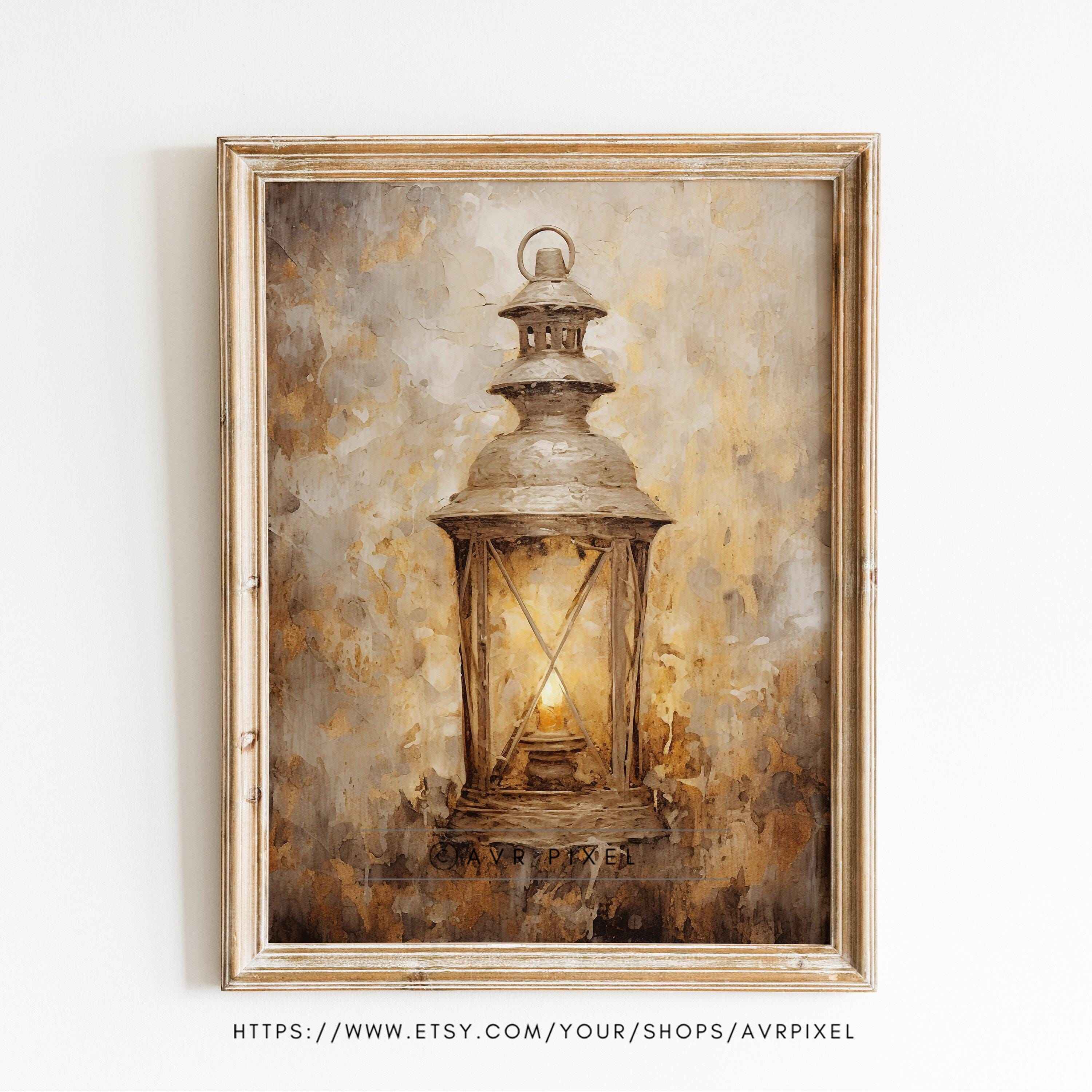 Vintage Christmas Lantern Print: Farmhouse Holiday Wall Art (PDF Download)