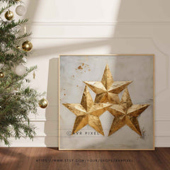 Gold Star Christmas Wall Art: Textured Acrylic Winter Decor (PDF Download)