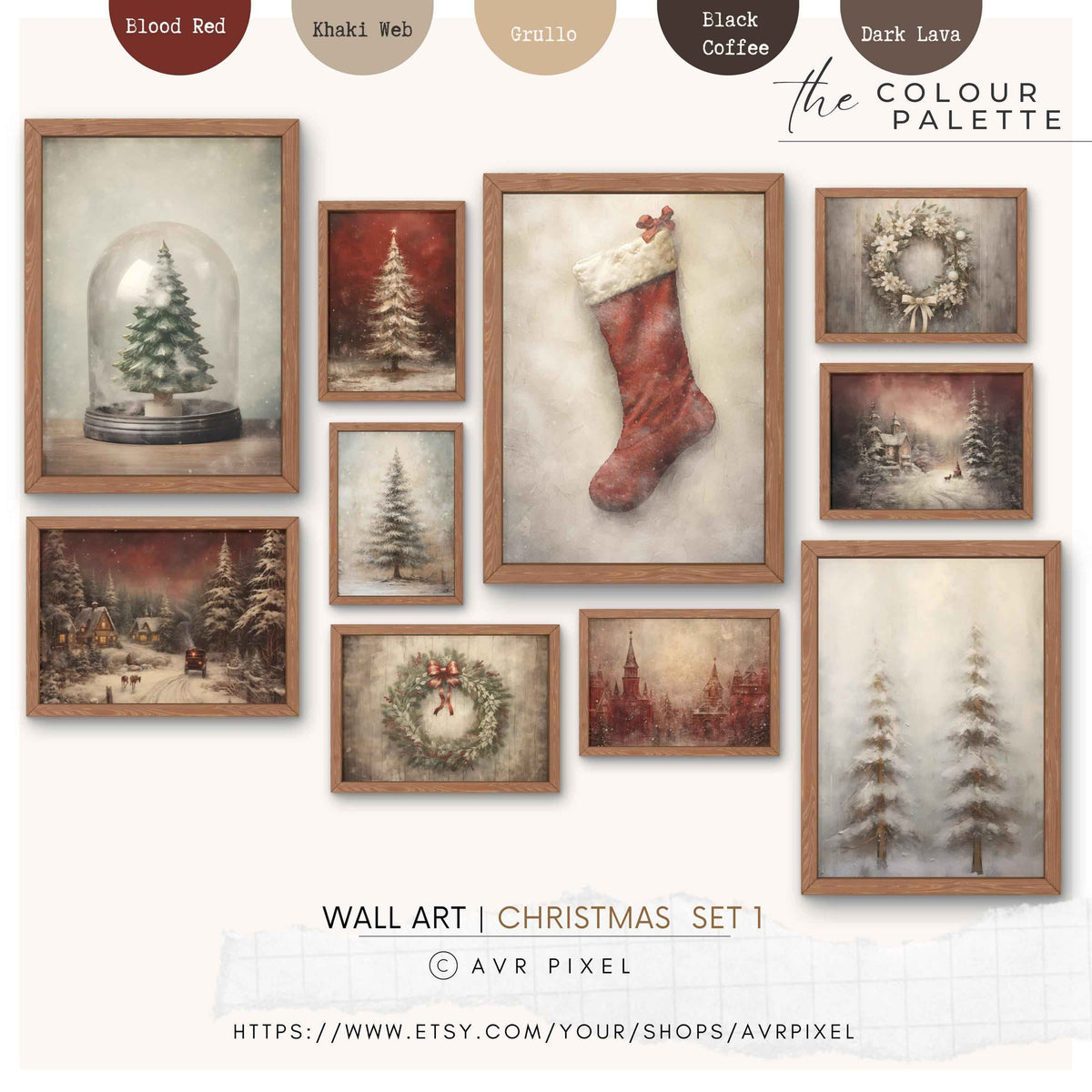 Farmhouse Christmas Wall Art Prints: Festive Holiday Decor Set of 10 (PDF Download)