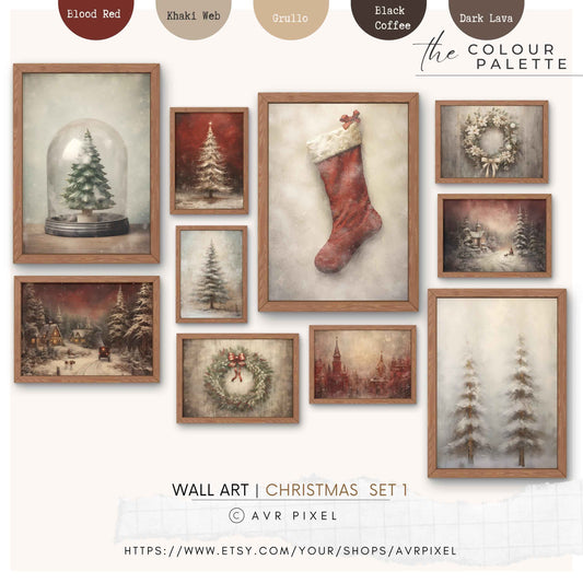 Farmhouse Christmas Wall Art Prints: Festive Holiday Decor Set of 10 (PDF Download)
