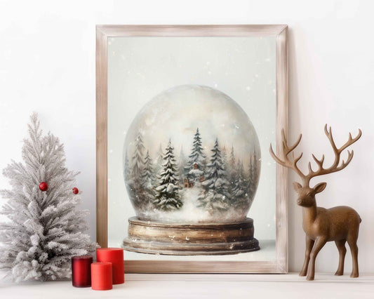 Rustic Snow Globe Christmas Print: Farmhouse Winter Wonderland (PDF Download))