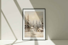 Rustic Winter Cabins Print: Snowy Landscape Art (PDF Download)