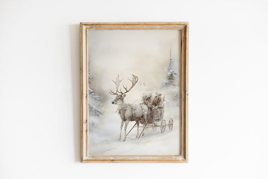 Winter Wonderland Reindeer Sleigh Ride Art Print (PDF Download)