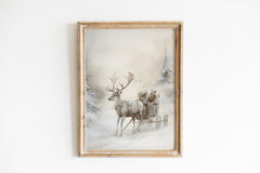 Winter Wonderland Reindeer Sleigh Ride Art Print (PDF Download)