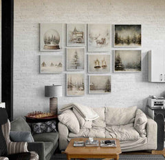 Vintage Farmhouse Christmas Prints: Rustic Winter Wall Art Set (PDF Download)