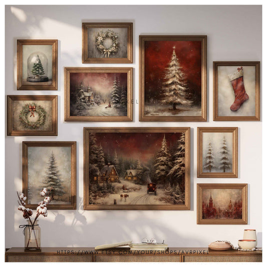 Farmhouse Christmas Wall Art Prints: Festive Holiday Decor Set of 10 (PDF Download)