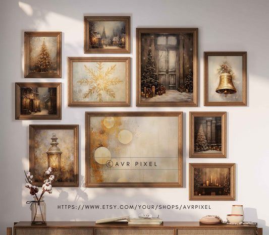 Neutral Farmhouse Christmas Wall Art Set | Rustic Holiday Prints & Gallery Wall | Digital Download