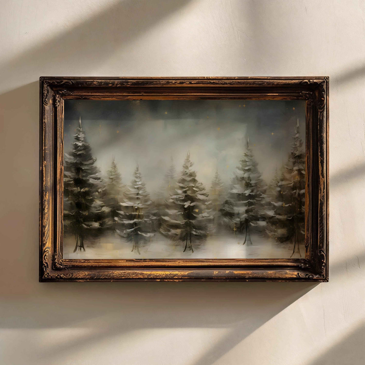 Winter Forest Night Sky Print: Starry Woodland Scene (PDF Download)