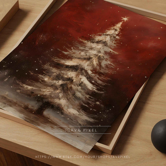 Vintage Christmas Tree Print: Rustic Farmhouse Winter Decor (PDF Download)