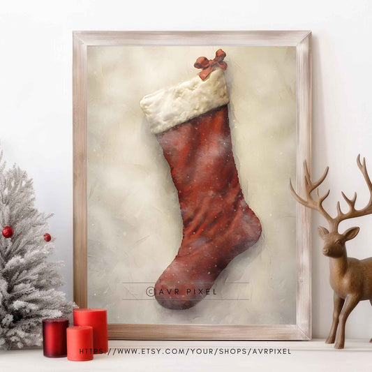 Rustic Christmas Stocking Print: Vintage Holiday Wall Art (PDF Download)