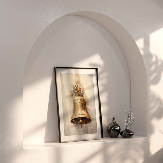 Vintage Gold Christmas Bell Print: Farmhouse Holiday Decor (PDF Download)