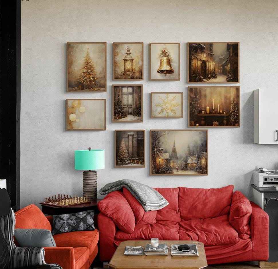 Neutral Farmhouse Christmas Wall Art Set | Rustic Holiday Prints & Gallery Wall | Digital Download