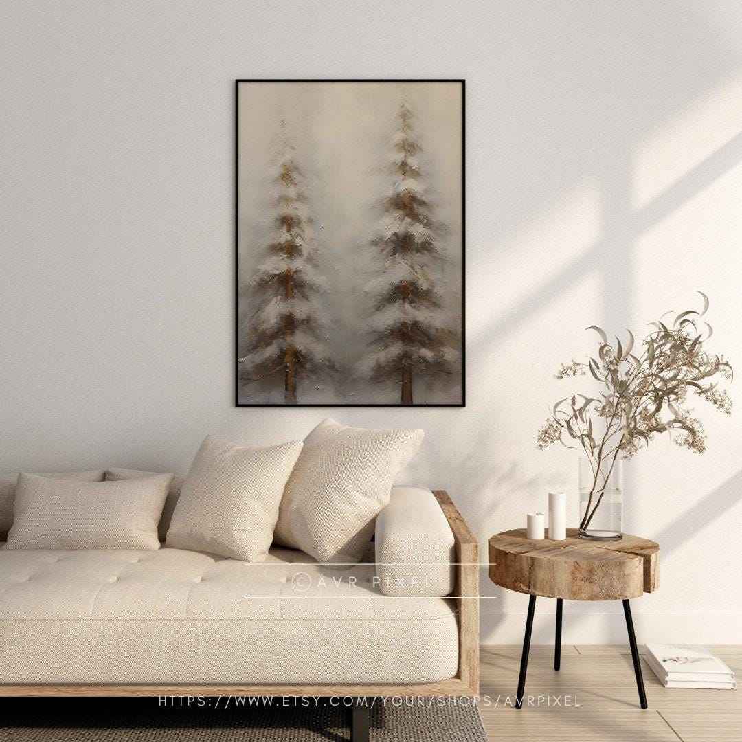 Rustic Pine Tree Christmas Print: Farmhouse Winter Wall Art (PDF Download)