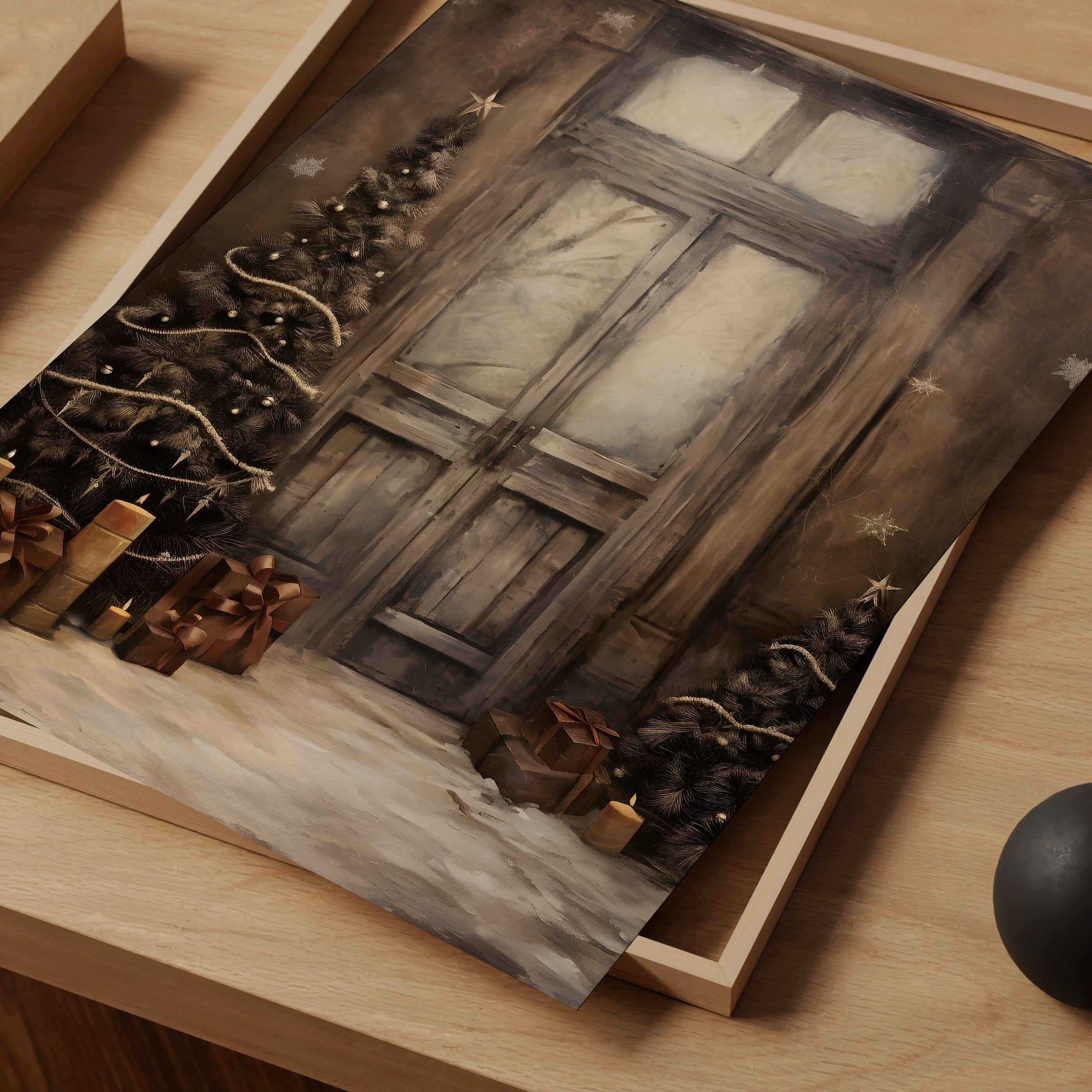 Vintage Farmhouse Christmas Print: Muted Holiday Doorway (PDF Download)