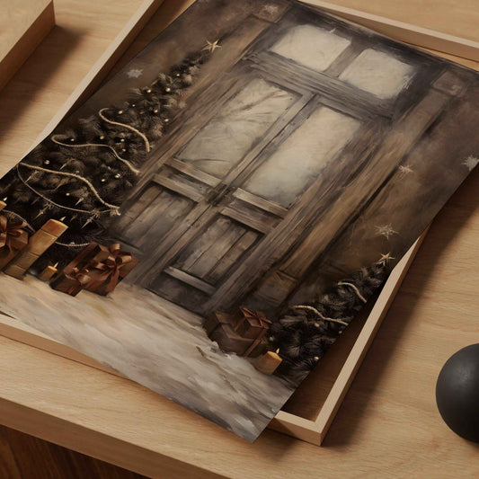 Vintage Farmhouse Christmas Print: Muted Holiday Doorway (PDF Download)