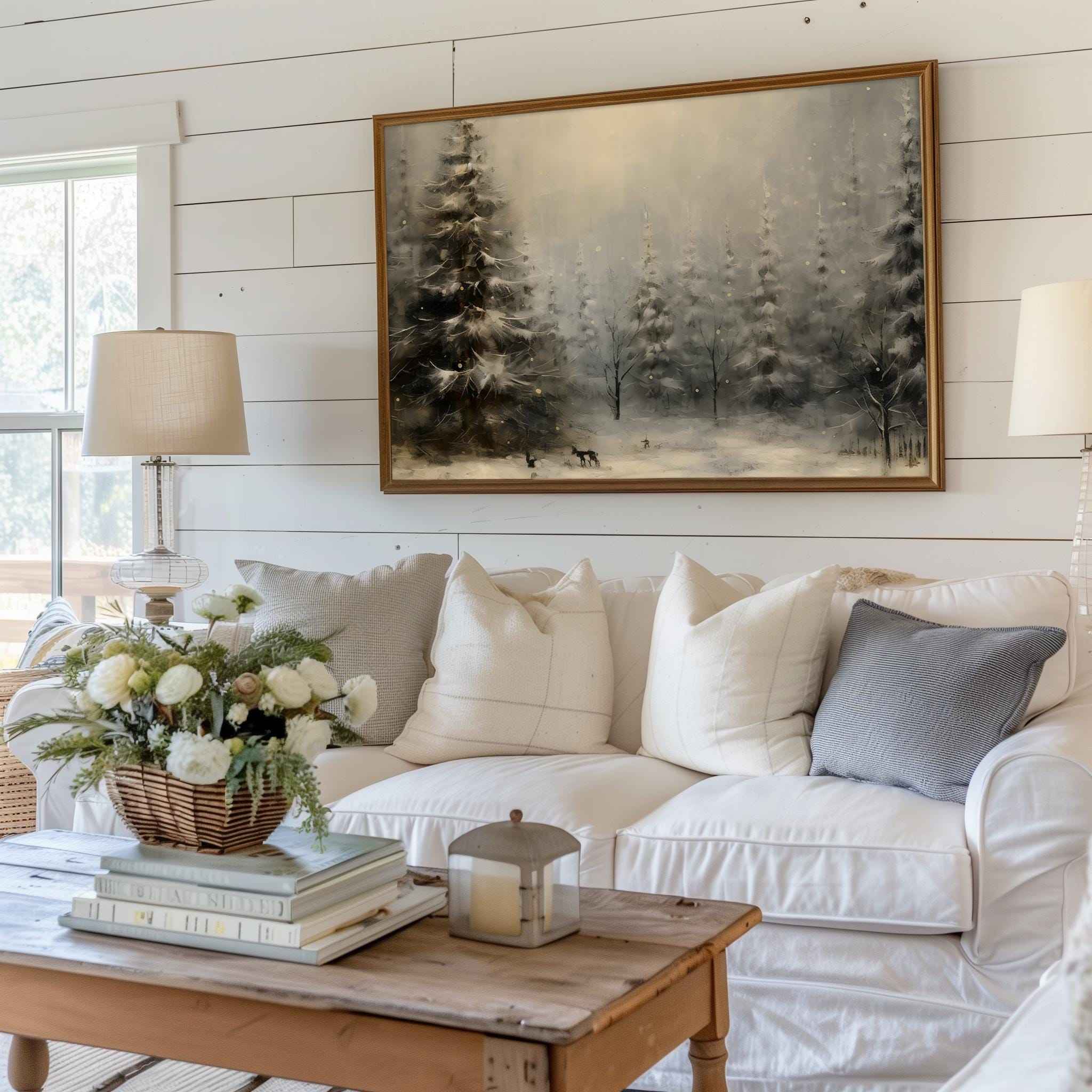 Snowy Winter Forest Print: Farmhouse Christmas Wall Art (PDF Download