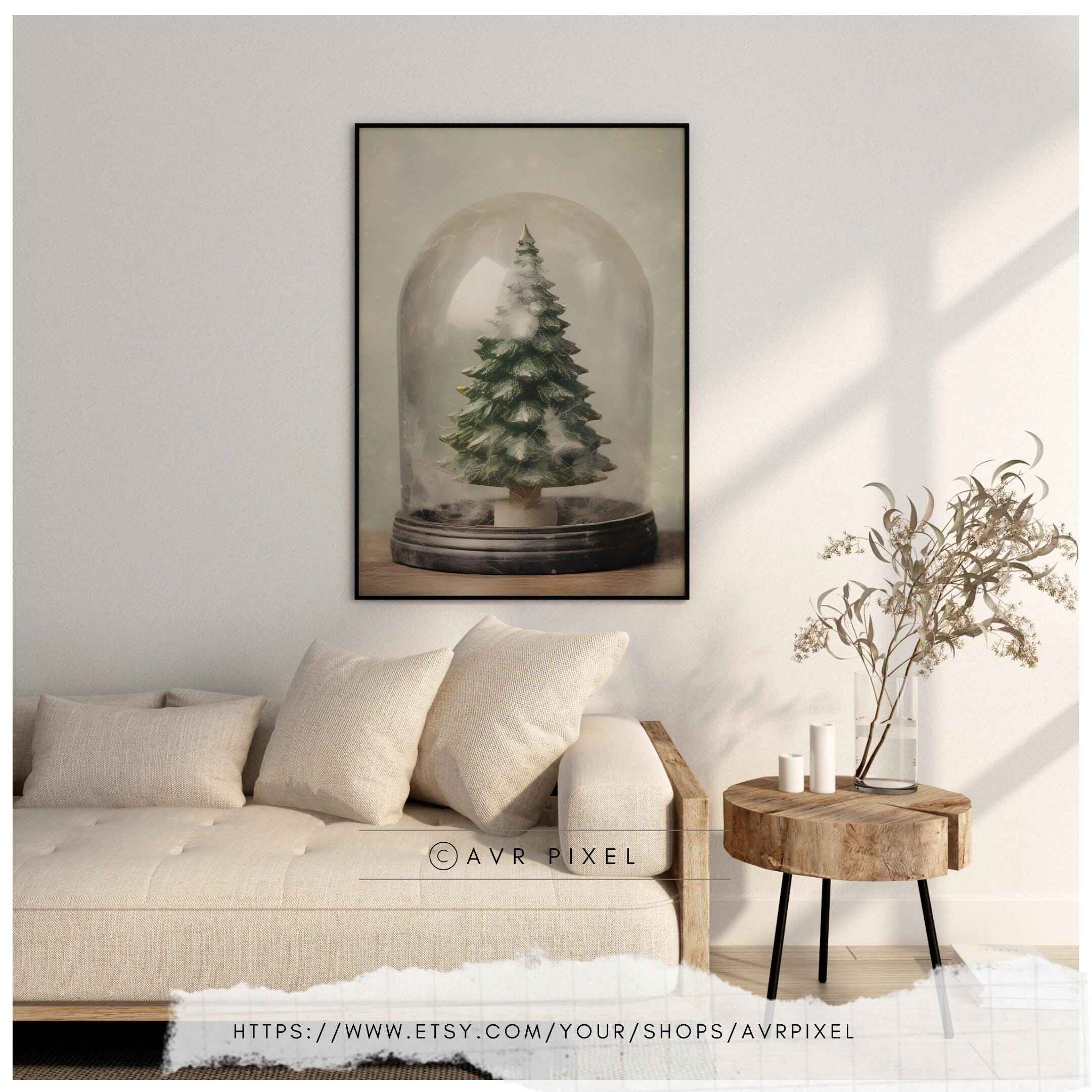 Christmas Tree Snow Globe Print: Farmhouse Holiday Wall Art (PDF Download)